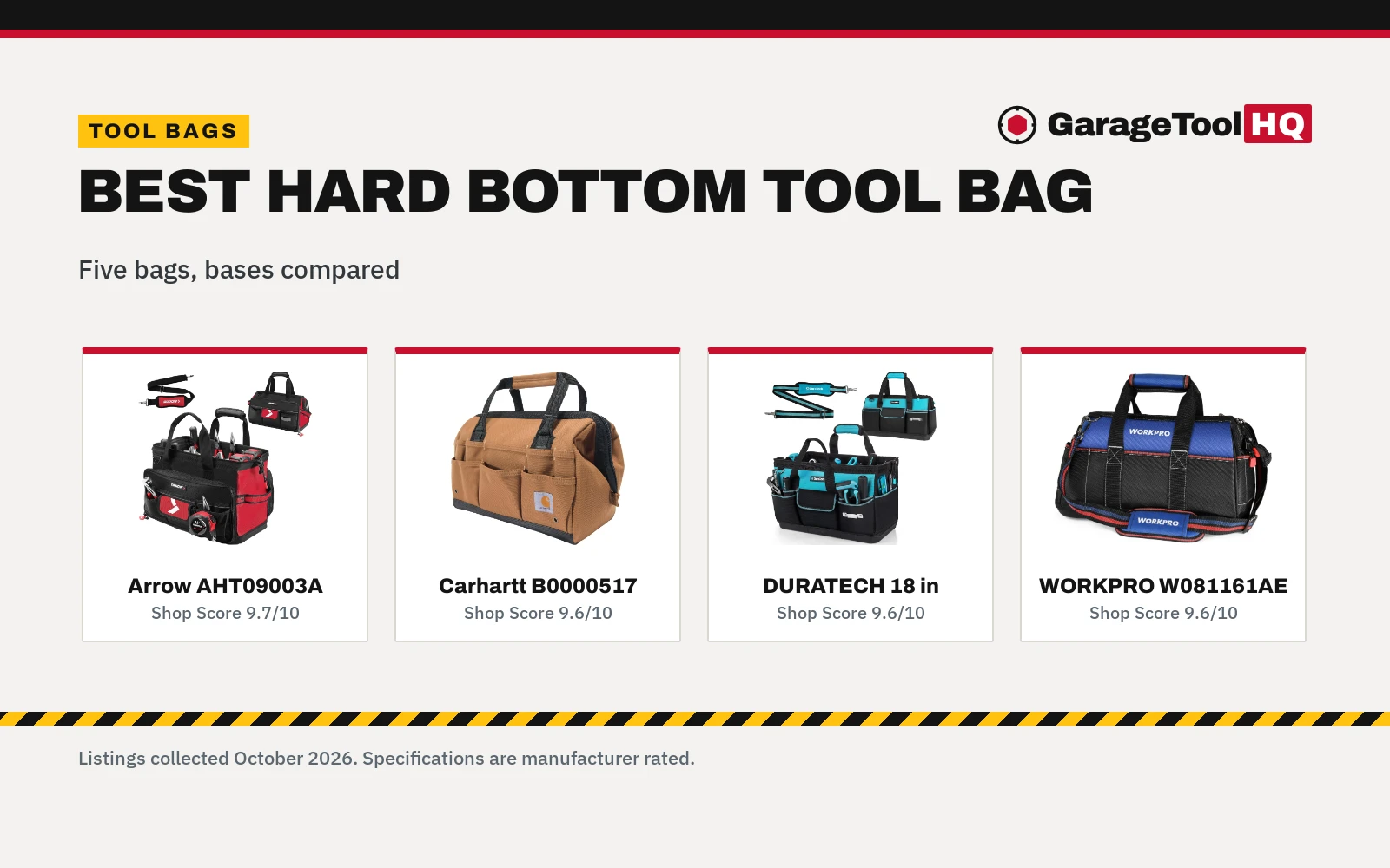 Best Hard Bottom Tool Bag (2026): 5 Bags Compared